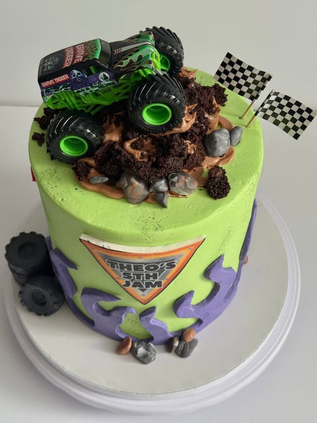 Monster truck cake with crushed chocolate dirt